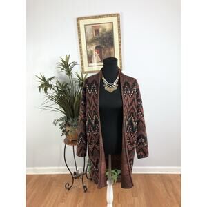 Lucky Brand Women Cardigan Sweater XS Long Sleeve Knit Y2K Bold Ikat Open